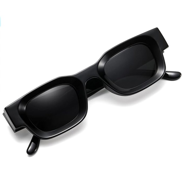 Luxury Thick Retro Small Square Frame Trendy Hip Hop Men Women Black Sunglasses - Picture 2 of 5